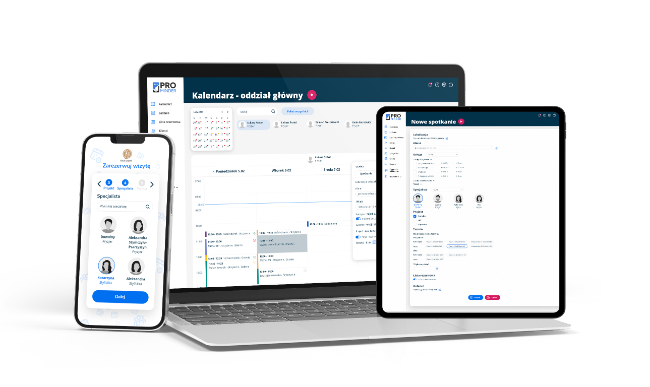 Interfejs PROminder na laptopie, tablecie i smartfonie